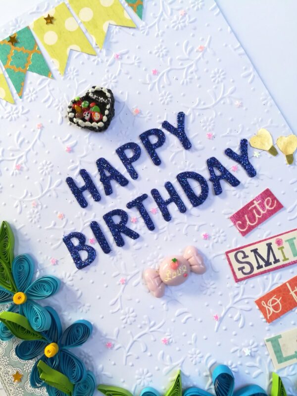 Blue Quilled Corner Flowers Birthday Greeting card image