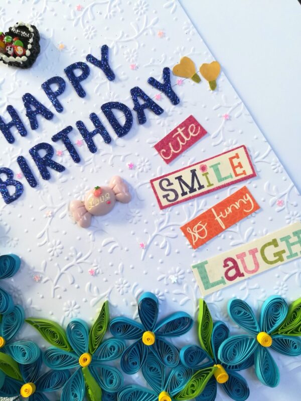 Blue Quilled Corner Flowers Birthday Greeting card image
