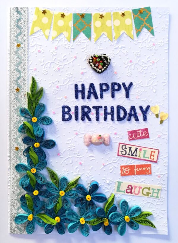 Blue Quilled Corner Flowers Birthday Greeting card image
