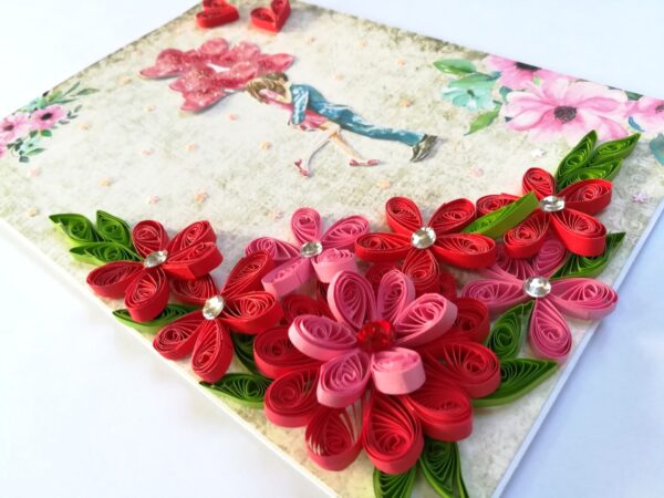 Quilled Red Flowers Corner Couple Card image