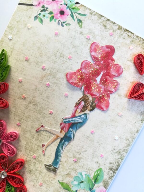 Quilled Red Flowers Corner Couple Card image