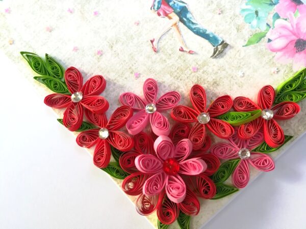 Quilled Red Flowers Corner Couple Card image