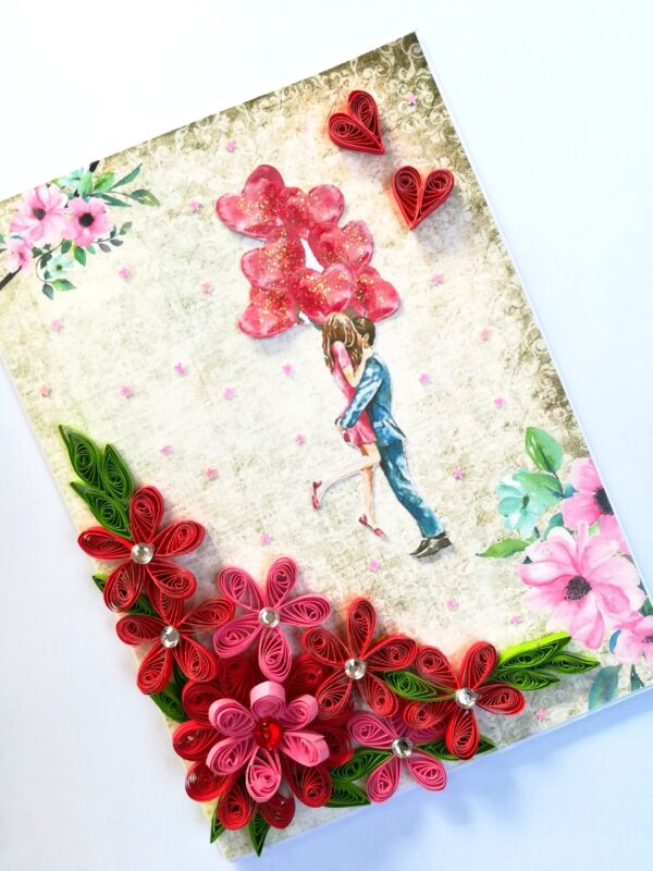 Quilled Red Flowers Corner Couple Card image