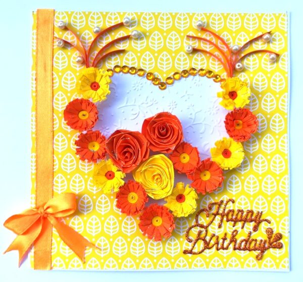 Yellow Themed Quilled Flowers in Heart Greeting Card image
