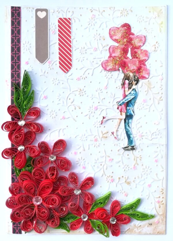Quilled Red Flowers Corner Couple Card image Quilled Red Flowers Corner Couple Card image