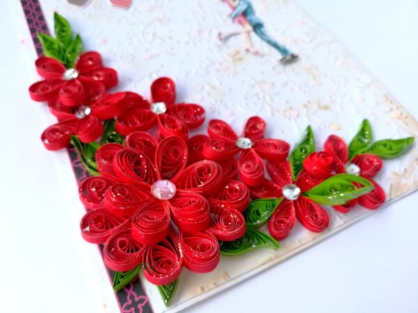 Quilled Red Flowers Corner Couple Card image Quilled Red Flowers Corner Couple Card image
