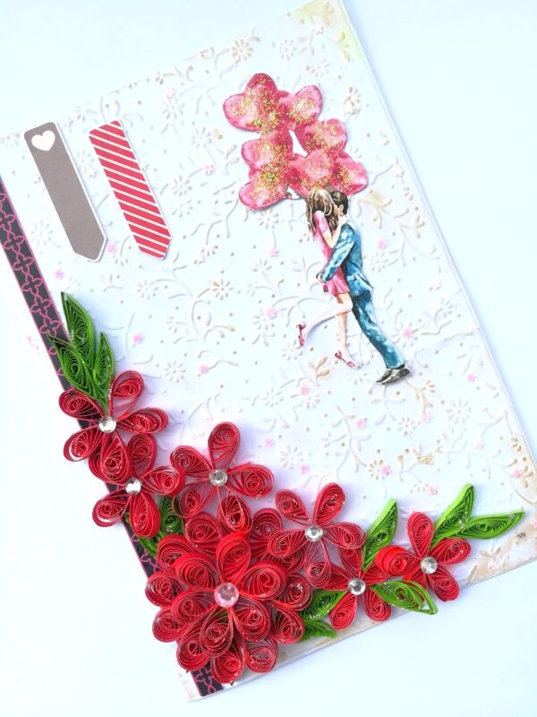 Quilled Red Flowers Corner Couple Card image Quilled Red Flowers Corner Couple Card image