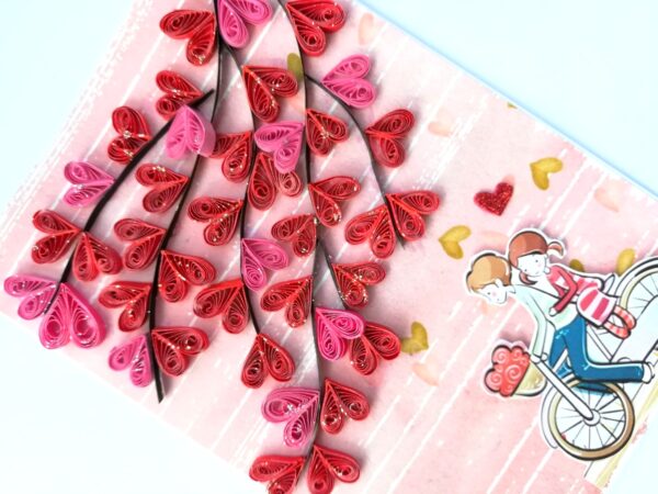 Quilled Hearts Tree With Love Couple Greeting Card image