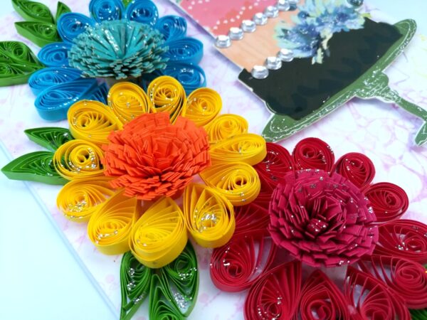 Multicolor Flowers Quilled Birthday Greeting Card -D1 image Multicolor Flowers Quilled Birthday Greeting Card -D1 image