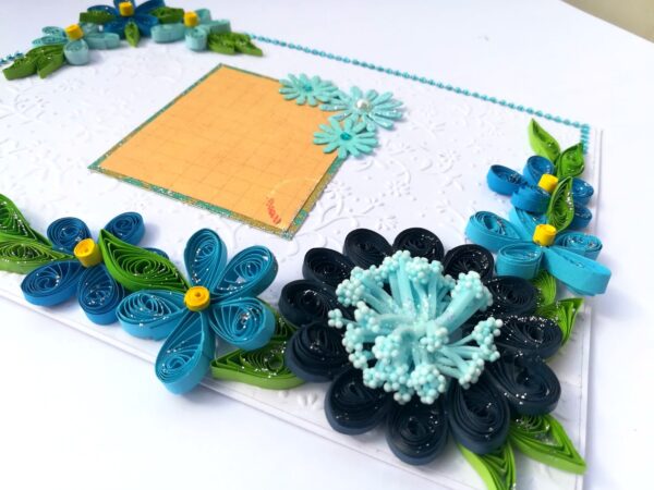 Blue Quilled Corner Flowers Greeting card - D1 image