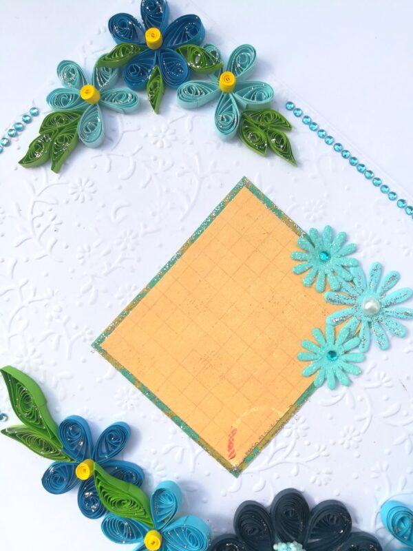Blue Quilled Corner Flowers Greeting card - D1 image