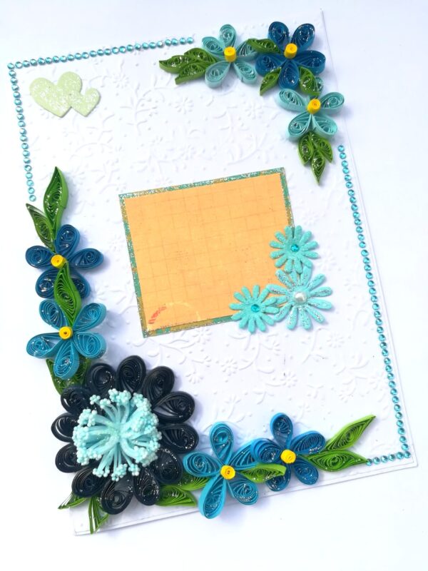 Blue Quilled Corner Flowers Greeting card - D1 image
