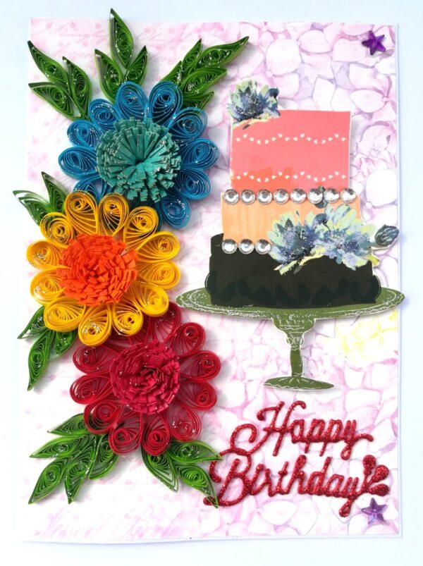 Multicolor Flowers Quilled Birthday Greeting Card -D1 image Multicolor Flowers Quilled Birthday Greeting Card -D1 image