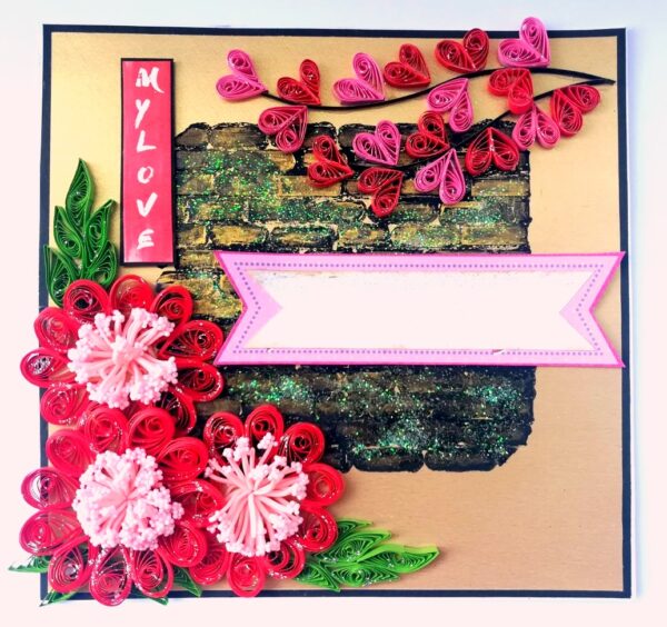 Sparkling Quilled Red Flowers Love Greeting Card image