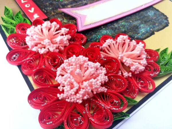 Sparkling Quilled Red Flowers Love Greeting Card image