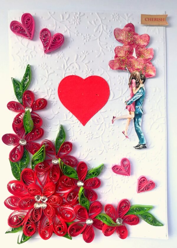 Red Quilled Flowers Birthday Greeting Card - D1 image