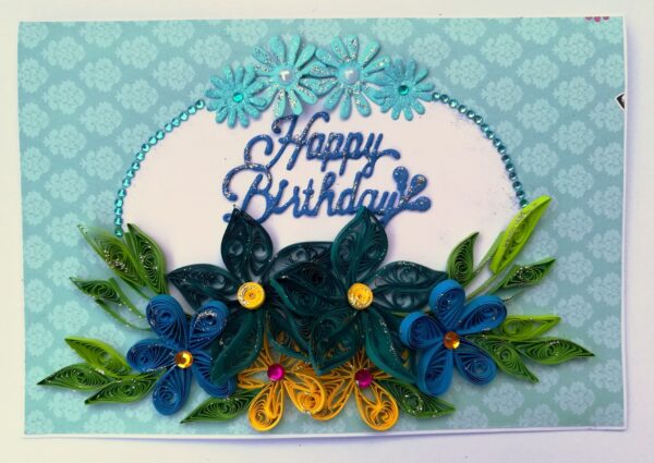 Blue Quilled Flowers Birthday Greeting card - D1 image