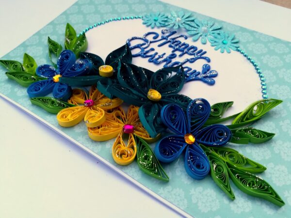Blue Quilled Flowers Birthday Greeting card - D1 image