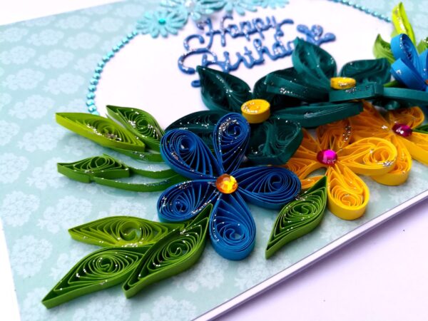 Blue Quilled Flowers Birthday Greeting card - D1 image