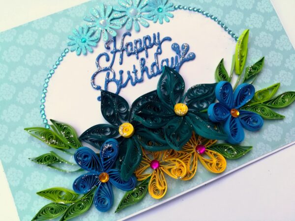 Blue Quilled Flowers Birthday Greeting card - D1 image
