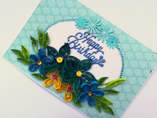 Blue Quilled Flowers Birthday Greeting card - D1 image