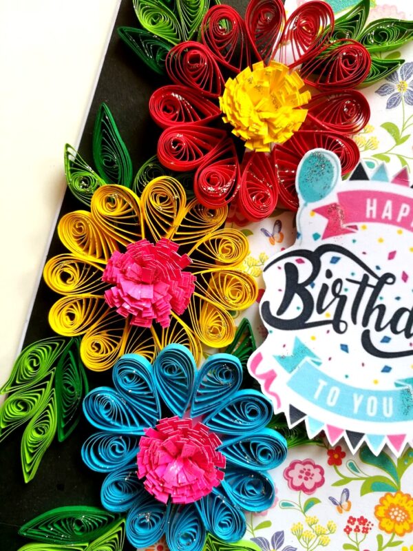 Quilled Flowers Happy Birthday Greeting Card -D1 image