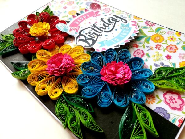Quilled Flowers Happy Birthday Greeting Card -D1 image