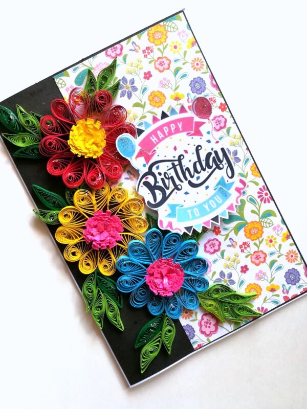 Quilled Flowers Happy Birthday Greeting Card -D1 image