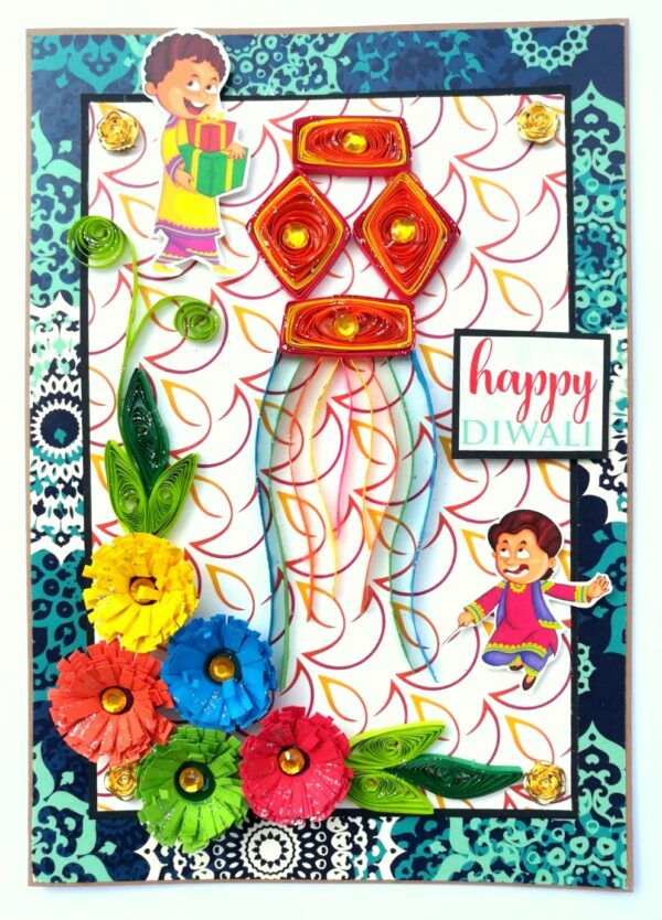 Sparkling Handmade Quilled Diwali Greeting Card D5 image Sparkling Handmade Quilled Diwali Greeting Card D5 image
