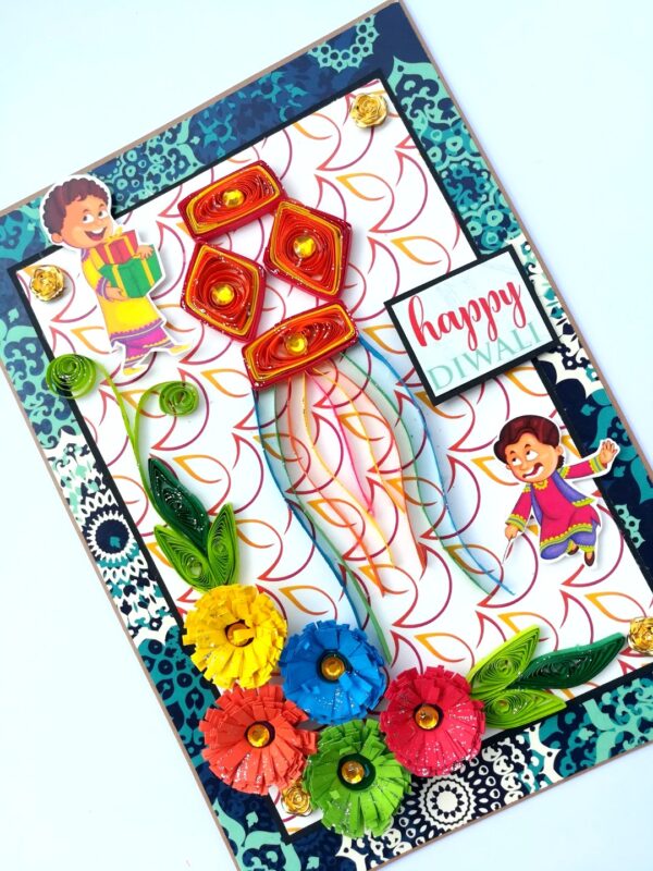 Sparkling Handmade Quilled Diwali Greeting Card D5 image Sparkling Handmade Quilled Diwali Greeting Card D5 image