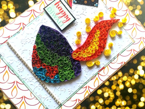 Sparkling Handmade Quilled Diwali Greeting Card D6 image Sparkling Handmade Quilled Diwali Greeting Card D6 image