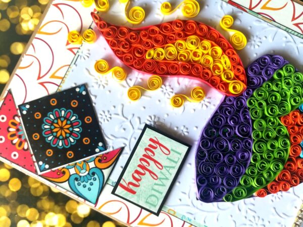 Sparkling Handmade Quilled Diwali Greeting Card D6 image Sparkling Handmade Quilled Diwali Greeting Card D6 image