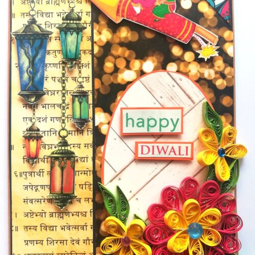 Sparkling Handmade Quilled Diwali Greeting Card D7 image