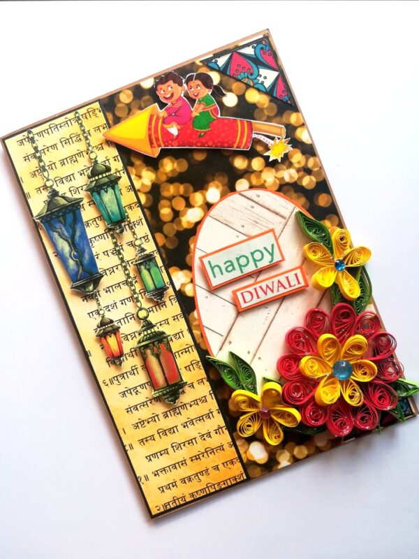 Sparkling Handmade Quilled Diwali Greeting Card D7 image