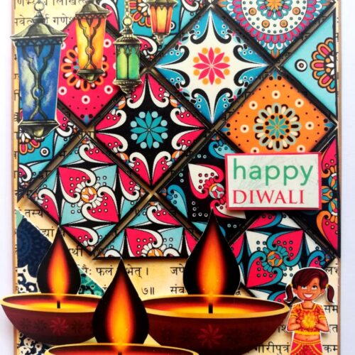 Sparkling Handmade Quilled Diwali Greeting Card D8 image