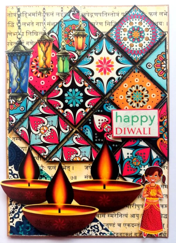 Sparkling Handmade Quilled Diwali Greeting Card D8 image Sparkling Handmade Quilled Diwali Greeting Card D8 image