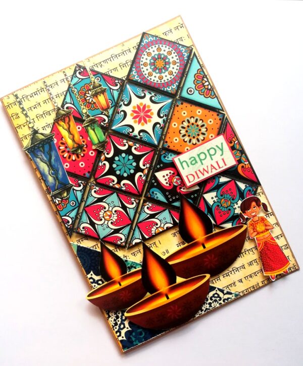 Sparkling Handmade Quilled Diwali Greeting Card D8 image Sparkling Handmade Quilled Diwali Greeting Card D8 image