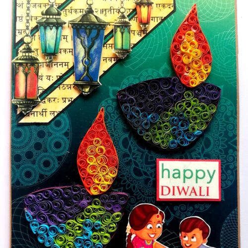 Sparkling Handmade Quilled Diwali Greeting Card D9 image