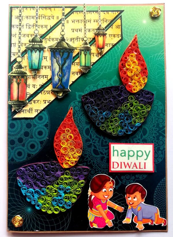 Sparkling Handmade Quilled Diwali Greeting Card D9 image Sparkling Handmade Quilled Diwali Greeting Card D9 image