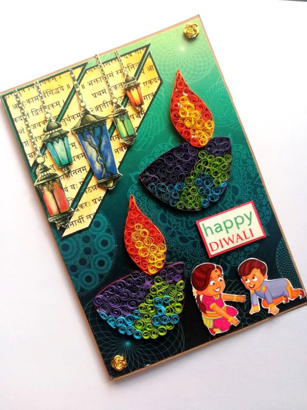 Sparkling Handmade Quilled Diwali Greeting Card D9 image Sparkling Handmade Quilled Diwali Greeting Card D9 image