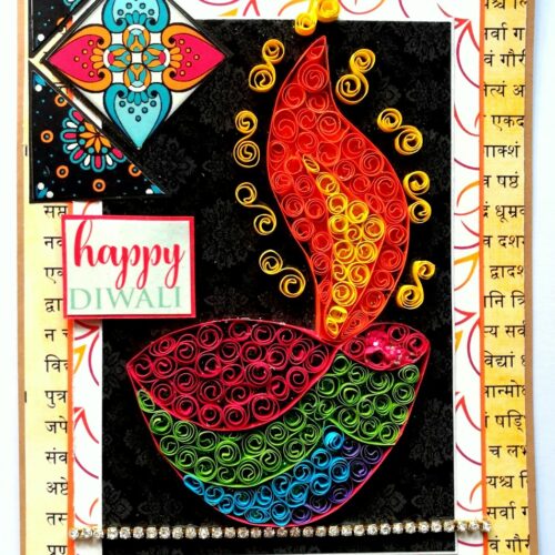 Sparkling Handmade Quilled Diwali Greeting Card D10 image Sparkling Handmade Quilled Diwali Greeting Card D10 image