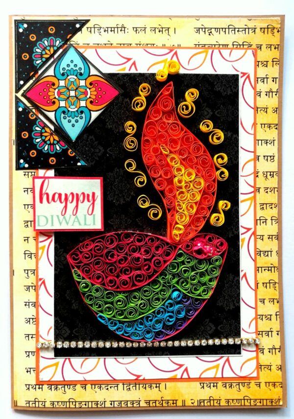 Sparkling Handmade Quilled Diwali Greeting Card D10 image Sparkling Handmade Quilled Diwali Greeting Card D10 image