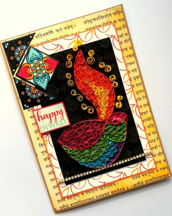 Sparkling Handmade Quilled Diwali Greeting Card D10 image Sparkling Handmade Quilled Diwali Greeting Card D10 image