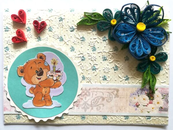 Blue corner Flowers Birthday Quilled Card image