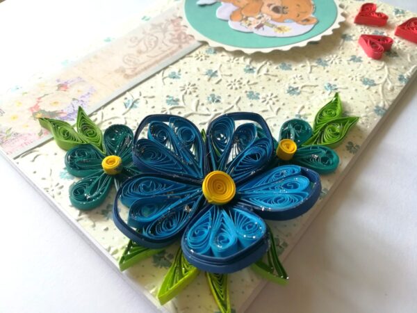 Blue corner Flowers Birthday Quilled Card image