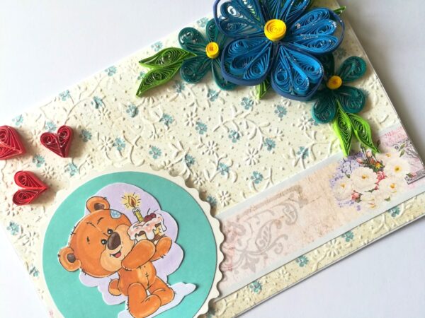 Blue corner Flowers Birthday Quilled Card image