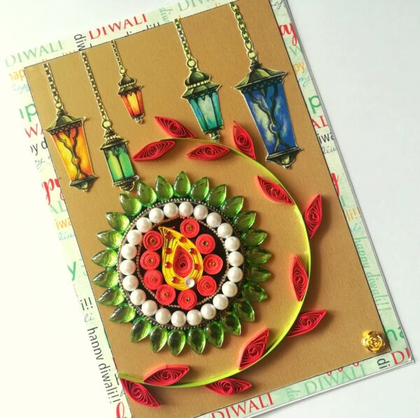 Sparkling Handmade Quilled Diwali Greeting Card D11 image Sparkling Handmade Quilled Diwali Greeting Card D11 image