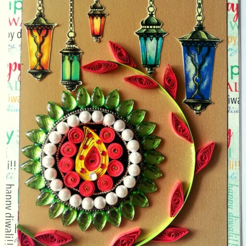 Sparkling Handmade Quilled Diwali Greeting Card D11 image
