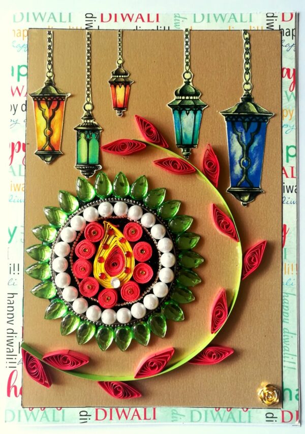 Sparkling Handmade Quilled Diwali Greeting Card D11 image Sparkling Handmade Quilled Diwali Greeting Card D11 image