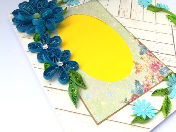 Blue Quilled Corner Flowers Greeting card - D5 image